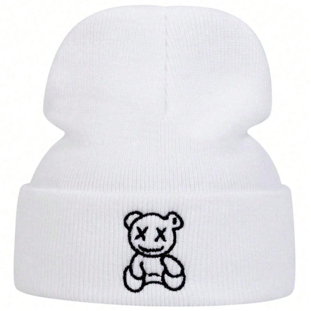 Ladies' Cute Little Bear Cartoon Embroidery Knitted Hat Men Leisure Travel Winter Hats Beanies Cap Hip Hop Caps