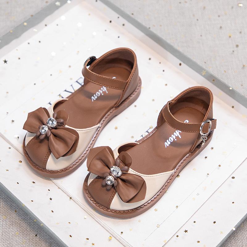Cute Sweet Girl Princess Shoes New 2024 Spring Summer Children Causal Wedding Single Shoes Fashion Versatile Kids Flat Sandals