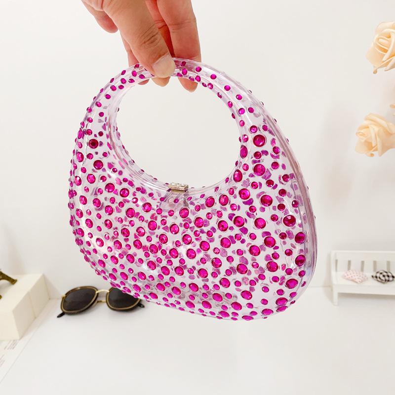 2023 New Handbag Women Transparent Summer Acrylic Bags Diamond Encrusted Evening Bags Luxury Designer Wedding Clear Bags