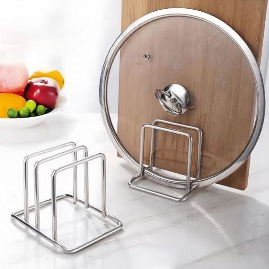 Lagerregal Ohne Bohren Montage Wandmontiert Edelstahl Topfdeckel Küchenutensilien-Organizer Hohe Tragfähigkeit Schneidebretthalter