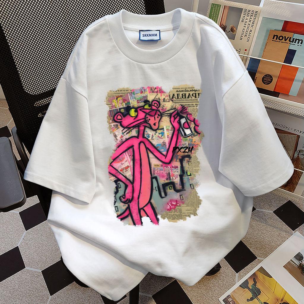 T Shirt Women Summer Pink Panther 3d Cotton Print Short Sleeve Casual Loose Fit For Teen Girls