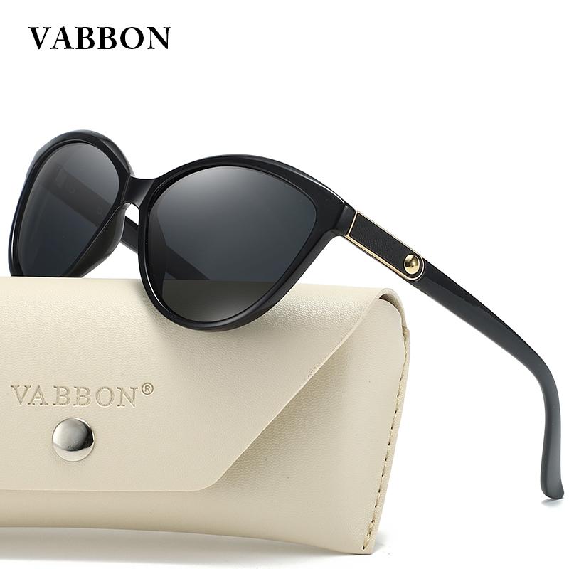 VABBON Women Sunglasses Trendy Round Face Retro Inlaid Leather UV Protection 8632