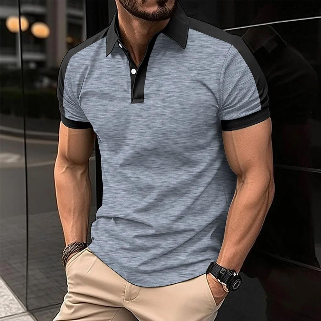 Solid Color Button Polo T-shirt for Men's Fashionable Lapel Button Shirt Street Clothing Summer Short