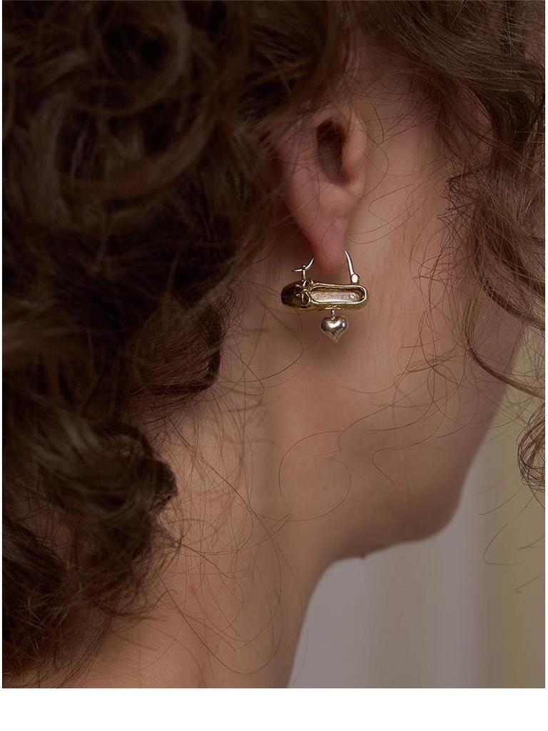 S925 Ballet Shoe & Heart Earrings - Silver & Gold Unique Gift 2025