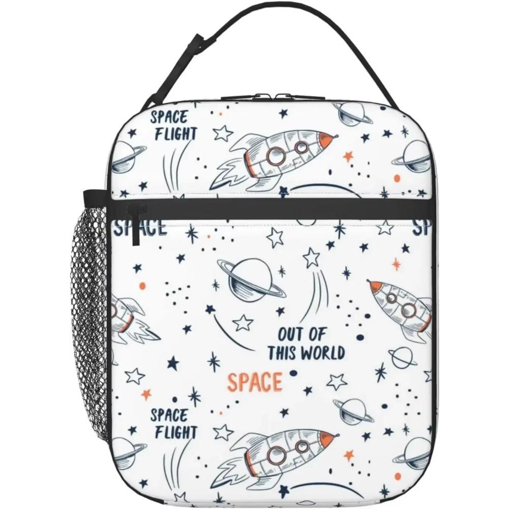 Τσάντα Γεύματος Μονωμένη με Κινούμενα Σχέδια Διαστημική Ρουκέτα Πλανήτες Αστέρια για Αγόρια Κουτί Φαγητού για Γραφείο Ταξίδια Τσάντα Μεταφοράς Γεύματος για Γυναίκες και Άνδρες
