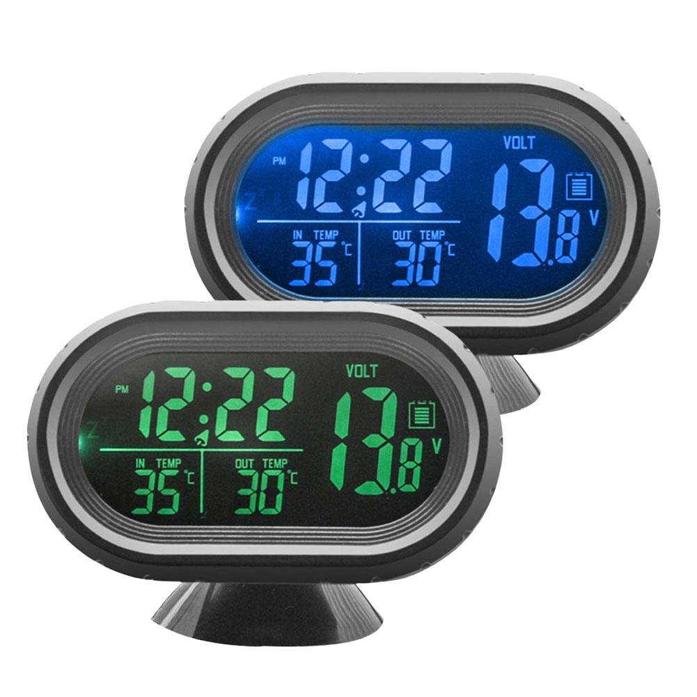 3 In 1 Car Voltmeter Thermometer Backlight LCD Digital Noctilucous Clock 12V/24V Car Electronic Car Interior Accessories