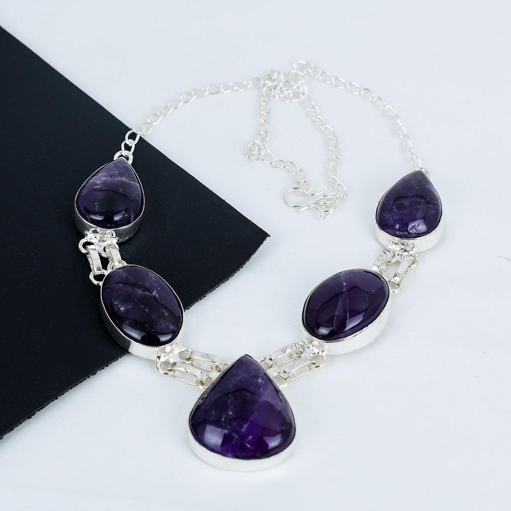 Natural Amethyst Gemstone Handmade 925 Sterling Silver Necklace, Amethyst Silver Necklace For Wife, Unisex Necklace Mother's Day GiftGift