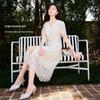 Xiangying Women's French Style Lace V-Neck Crochet Dress