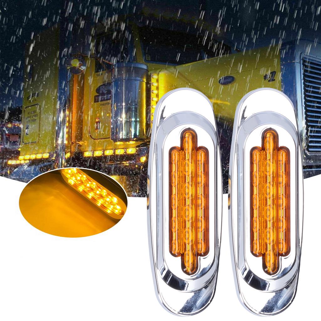 Pair 16LEDs Taillight Electroplated Trim Side Marker Auto External Lamps for 12VCelsius24V Car Truck Pickup