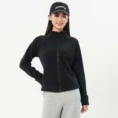 Damen-Jacke mit Stehkragen aus verdicktem O-Korn-Fleece-Stoff Hochwertiges Fleece-Kapuzensweatshirt für Damen