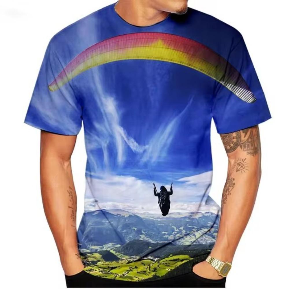 Summer Men's 3D Printed Crew Neck T-Shirt Fashion Versatile Breathable Trend Casual