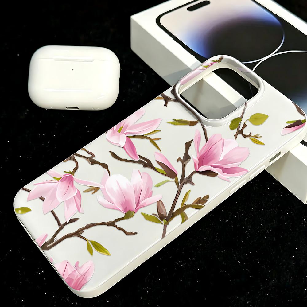 Pastel Color Magnolia Flowers Silicone Case For Iphone 15 11 17 14 Plus 12 16 13 Pro Max Gentle Tone Girls Cover