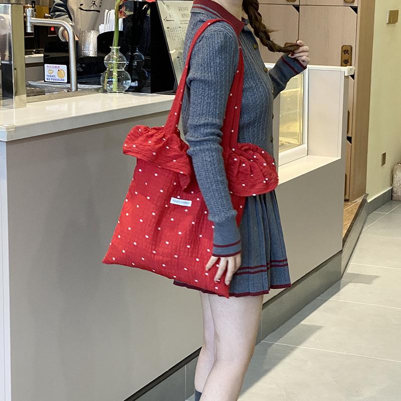 Fashi Shoulder Bag Wave Point Chiff Large Capacity Fairy Mesh Handbag Commuting Handbag Korean Style Tote Bag Women Vacati