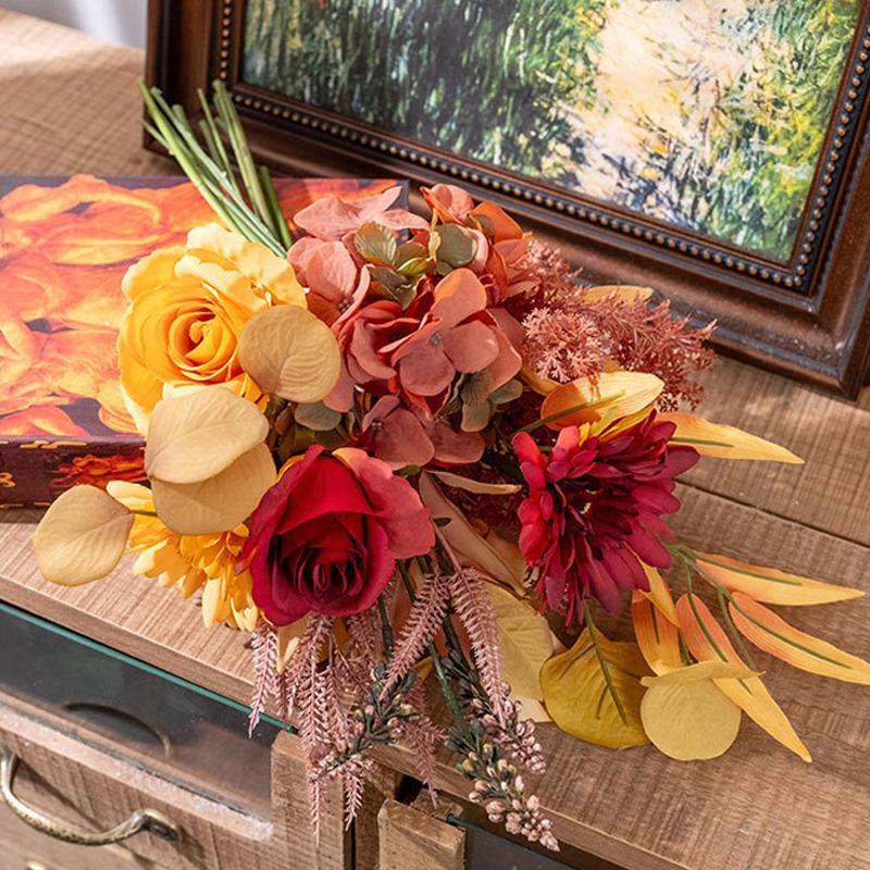 1 bunch Fake Flower INS Style Autumn Color Tabletop Decoration Artificial Flowers Wedding Party Flower Arrangement Silk Bouquet