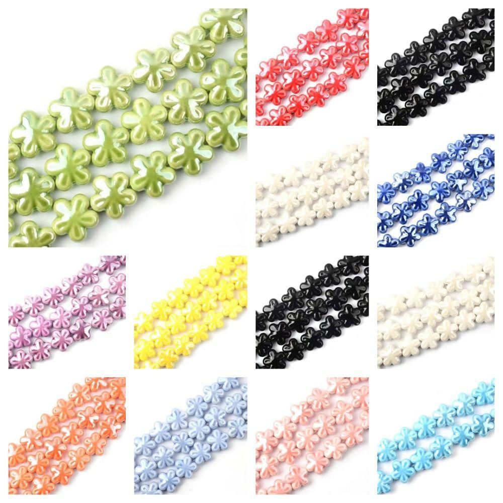 10pcs Ceramic Five-petaled Flower Bead Handmade Craft Jewelry Making Material Gift