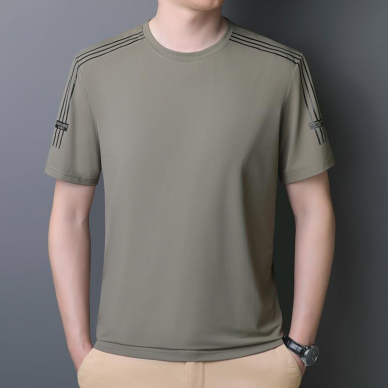 Camiseta Masculina de Verão de Manga Curta Seda Gelo Gola Redonda Corrida Esportes Fresca Secagem Rápida Camiseta Casual Negócios Plus Size