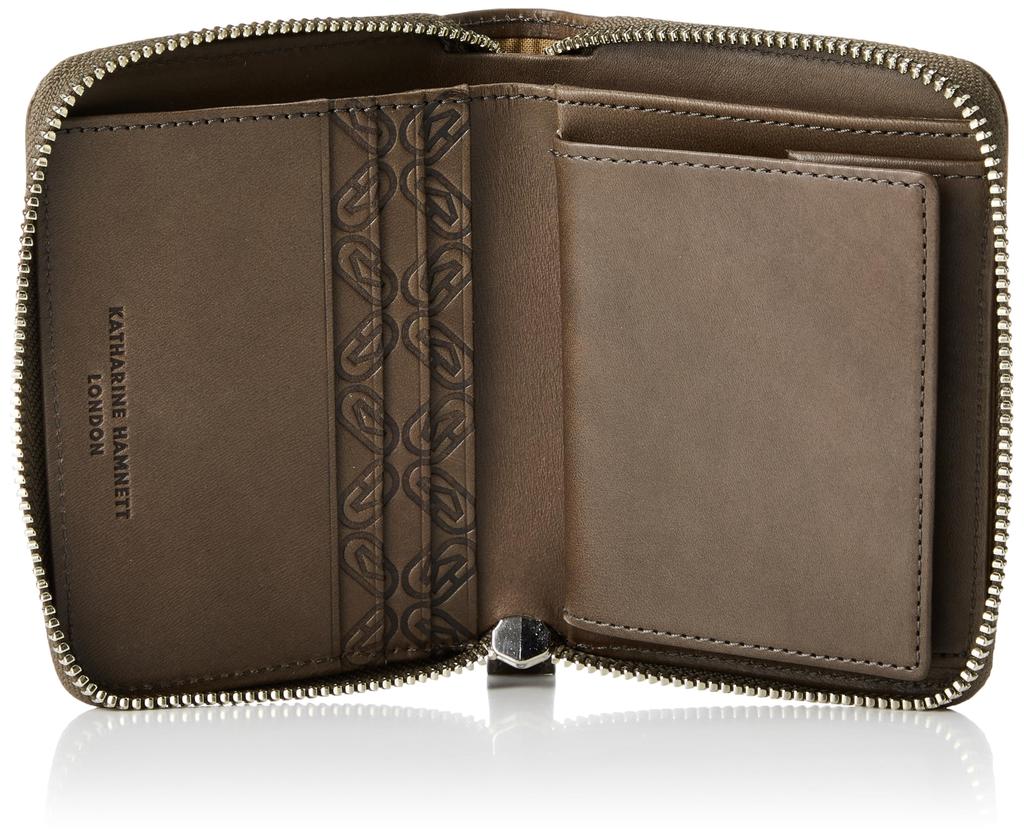 Katharine Hamnett London VEGA (Vega) Premium Japanese Cowhide Leather Round Bifold Wallet with Card and Coin Pockets, Antique-Style Cotton,