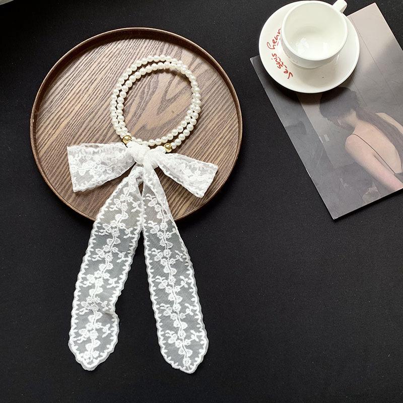 Pearl necklace spring and summer versatile polka dot lace silk scarf high-end bag strap multi-purpose belt headscarf headband