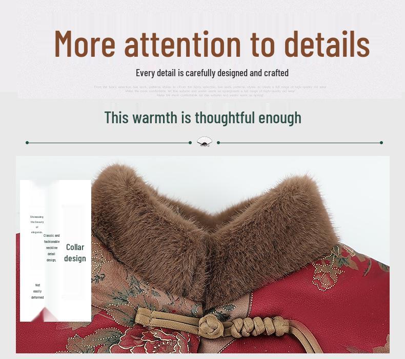 Grandma Winter Cotton Jacket: Stylish Women's Chinese-Style Velvet-Enhanced Coat for Elderly Moms