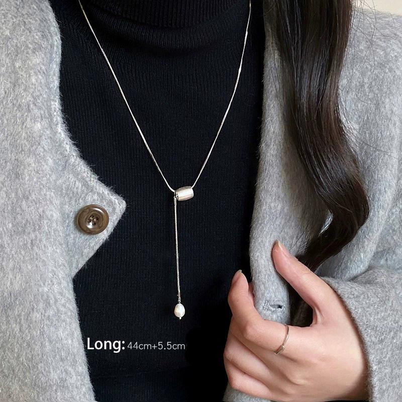 925 Silver Bead Geometry Necklace for Women Girl Korean Design Versatile Choker Jewelry Dropship