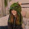 Crochet Starter Kit Fantasy Hood Kit, Cute Animal Hat DIY Dragon Unicorn Creative Gift for Crafters Skull Earflap Craft Adults, Handmade Halloween