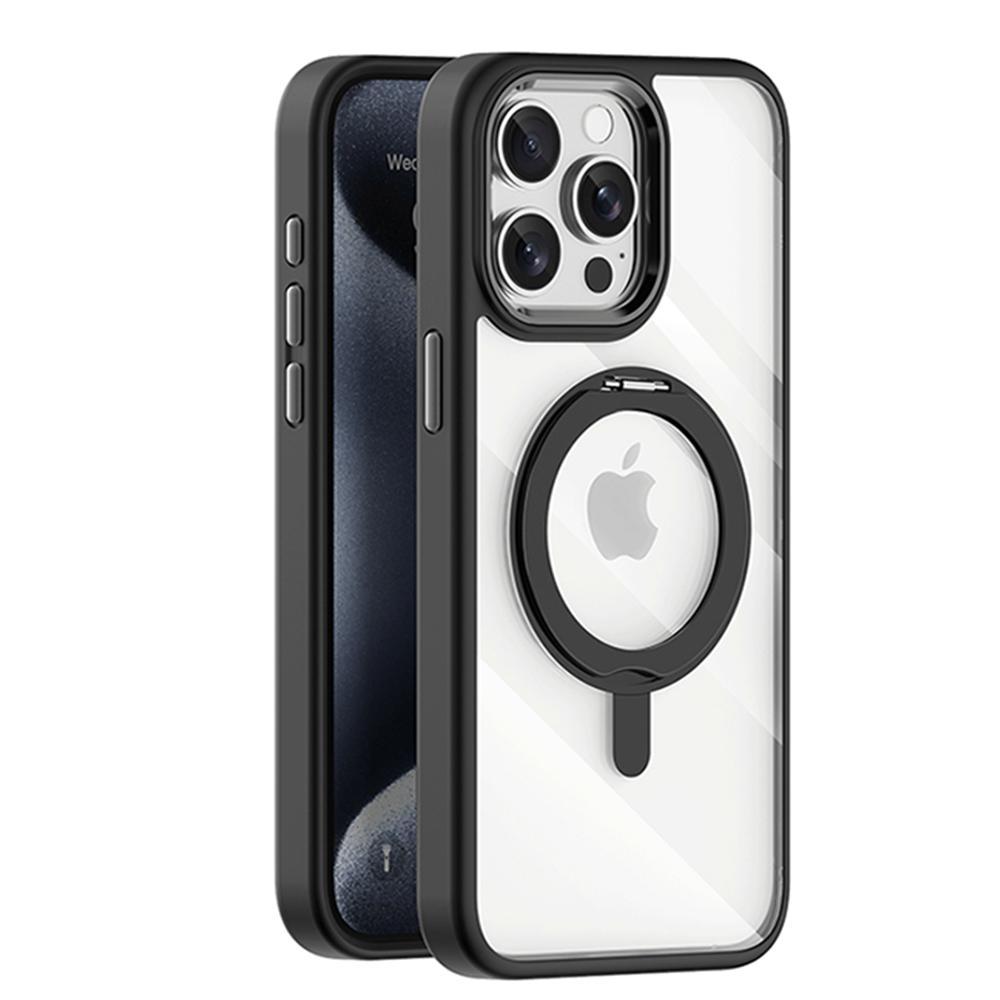 Transparent For Magsafe Wireless Charge Ring Holder Phone Case For iPhone 15 14 Plus 13 12 Pro Max Clear Metal Kickstand Cover