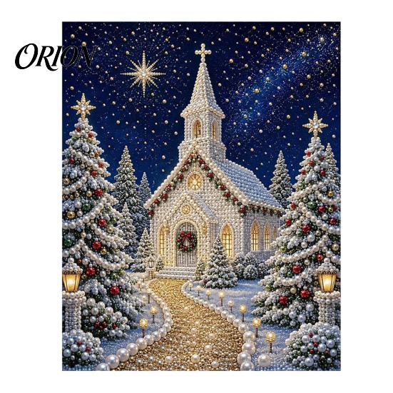 Seasonal Handmade Ornaments Christmas Faux Pearl Art Kit, DIY Church Painting Jesus Decorations for Home Holy Family Wall Decor Craft Kit Adults,