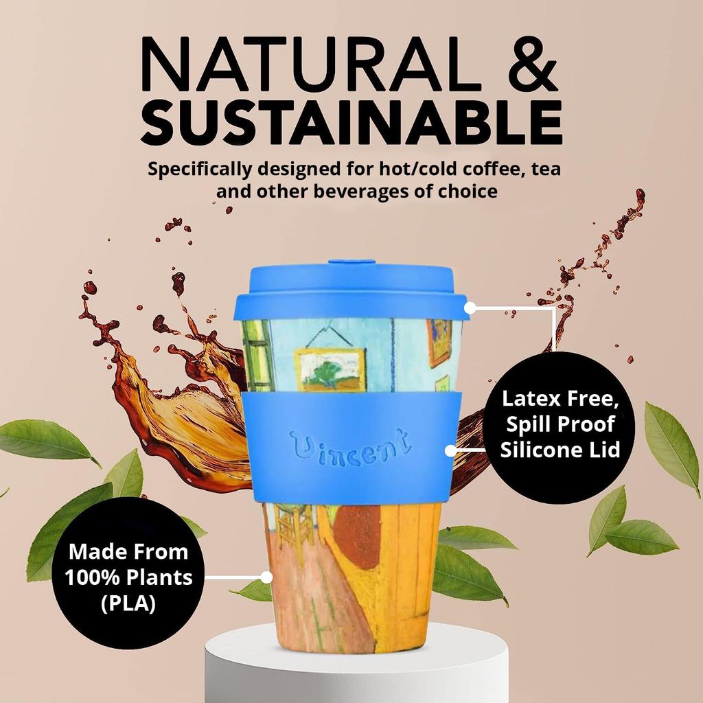 Ecoffee Cup (Ecofee Cup) Reusable Cup and Saucer, Eco-Friendly, Vincent Van Gogh, 400ml, 814 043