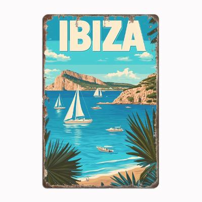Ibiza Minimalist Vector Art Poster Metal Plaque Poster Club Home Bar Cave Classic Plaques Tin Sign Room Wall Decor