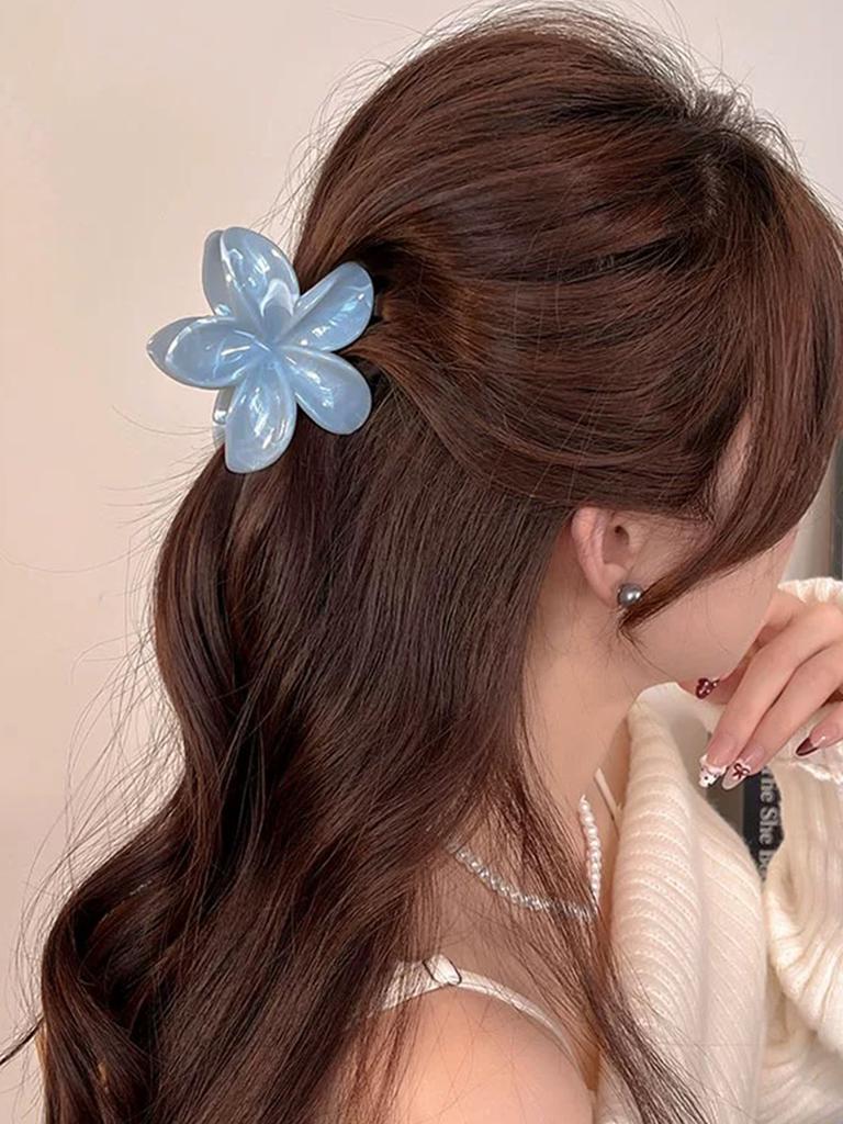 2 Pcs Hawaiian Flower Claw Clips for Women,Marble Vein Flower Hair Claw Clips for Thin Hair,Cute Beach Hair Accessories