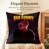 Singer BBad bunny Cushion Cover Natural Linen Organic Fabric DoubleSided Printing Sofa Home Decor Gift Pillow Case