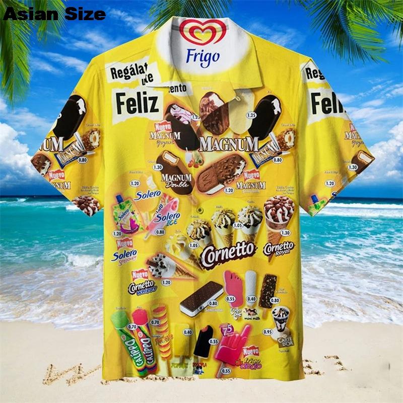Hawaiian Shirt For Men Summer Cold Ice Cream Short Sleeve Shirt Tops Casual Popsicle Blouses Icecream Female Button Clothes