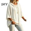 Casual Hooded Sweater Autumn Women Knit Pullover Sweater, Loose Fit Drawstring 3/4 Sleeve Drop Shoulder Solid Color Winter
