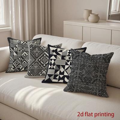 2D Geometric Pattern Black And White Pillow Covers Pattern Cushion Cover Suitable For Sofa Bedroom Car Pillow Cover