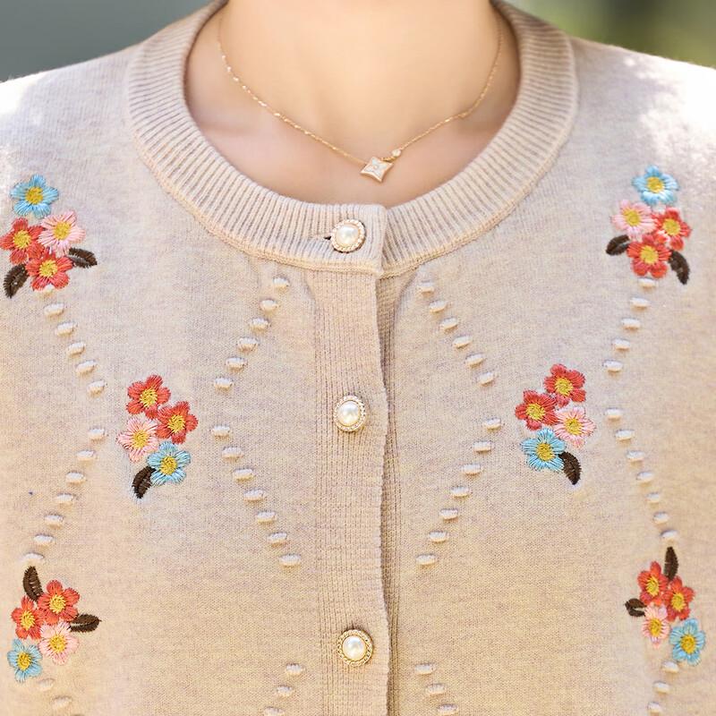 Pasite Embroidered Round Neck Knit Cardigan