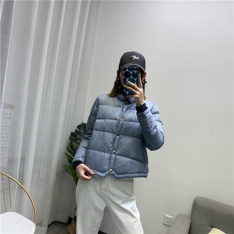 Womens Lightweight Short Down Jacket Winter Minimalist Chic Puffer Coat Slim Fit Stand Collar