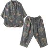 Korean Style Large Size Meat-covering Two-piece Suit with Printed Retro Temperament Women's Summer Casual Suit