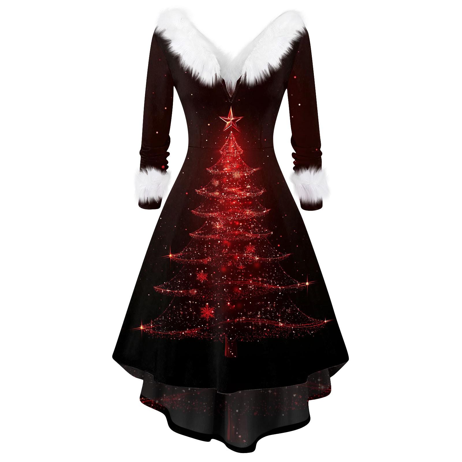 

Женское модное повседневное платье с v-образным вырезом и рождественским принтом для вечеринки с длинными рукавами XXXL