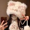 Plush Hat Female Autumn and Winter Cute Hairpin Cat Plush Hat Winter Thickened Warm and Cold Ear Protection Lei Feng Hat