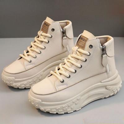 New Women's Round Toe Shoes with Thick Sole and Increased Height for Sports and Leisure, Anti Slip and Ultra Soft Dad Shoes