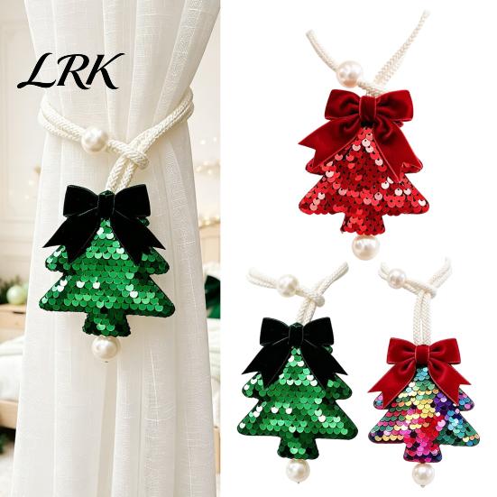 Festive Christmas Tree Ornaments Sequined Curtain Tieback, Sparkling Holder with Bedroom Window Treatment Hardware Bow, Decorative Drapery Holdback