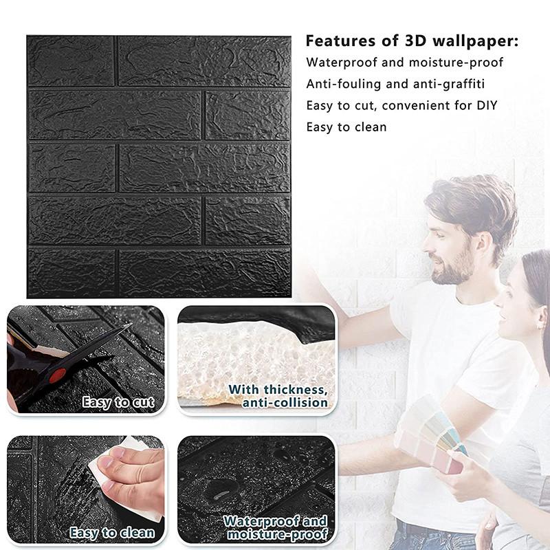 10PCS 3D Wall Sticker Wallpaper Brick Sticker XPE Foam Self-Adhesive Anti-Collision Wallpaper for Kitchen Living Room Bathroom Corridor