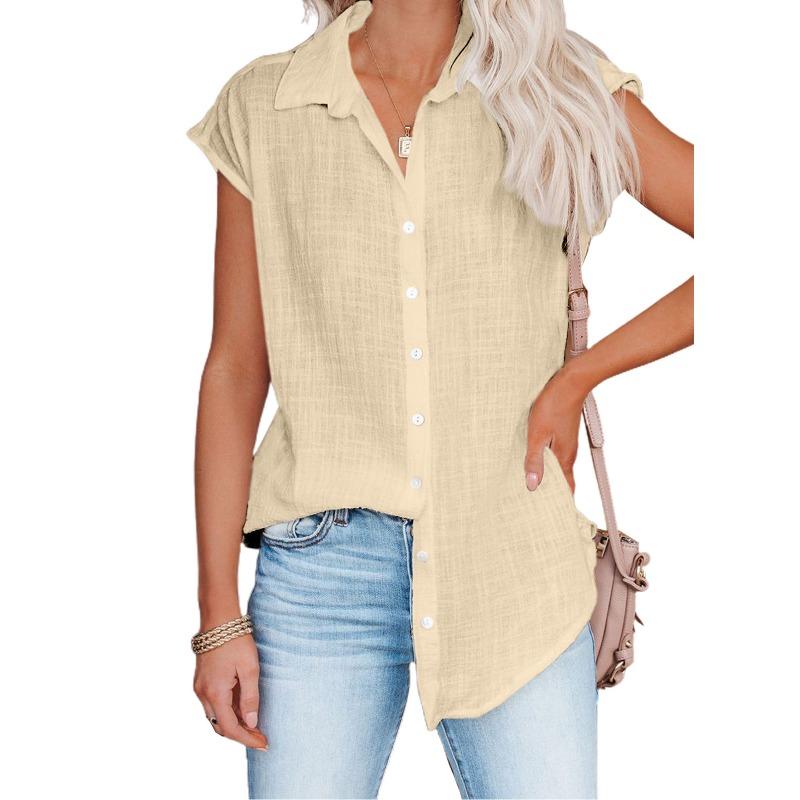 Summer new solid color single-breasted shirt women's casual short-sleeved top