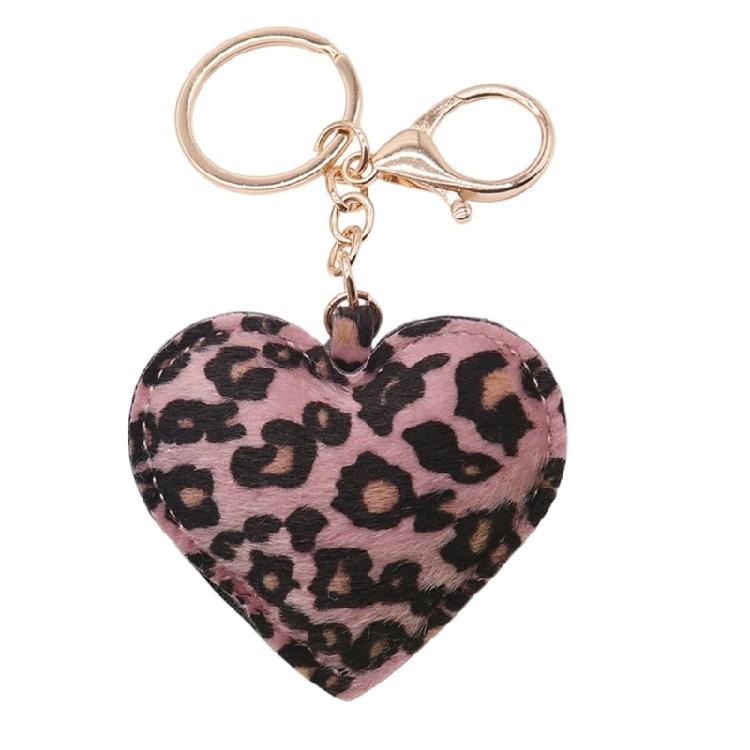 Portachiavi a forma di cuore con stampa leopardata decorativa, ciondolo da appendere alla borsa in pelle PU per progetti fai-da-te, personalizzazione della casa