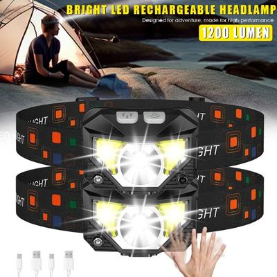 Leistungsstarke LED Induktions-Stirnlampe USB Wiederaufladbare COB Stirnlampe Eingebaute Batterie Kopf Taschenlampe für Angeln Camping Taschenlampe