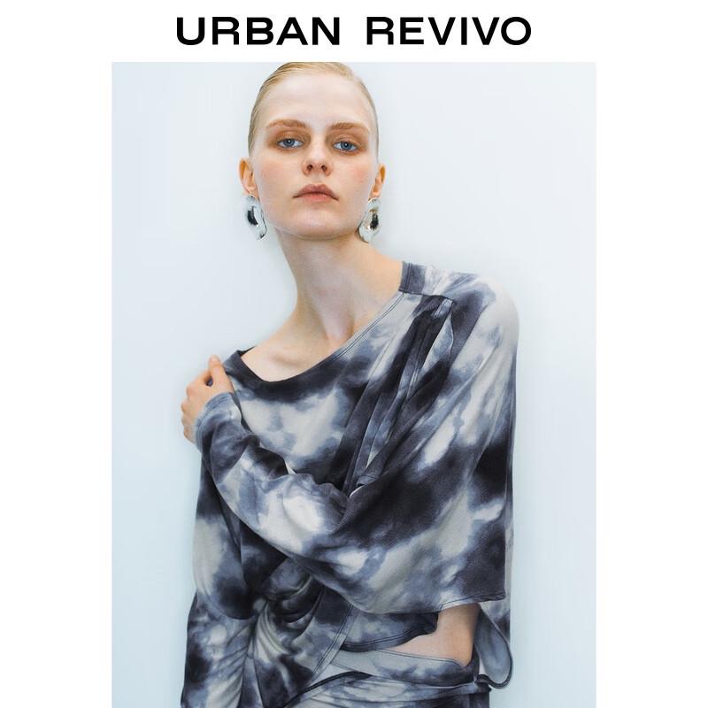 UR 2025 Autumn Tie-Dye Pleated Long Sleeve Dress