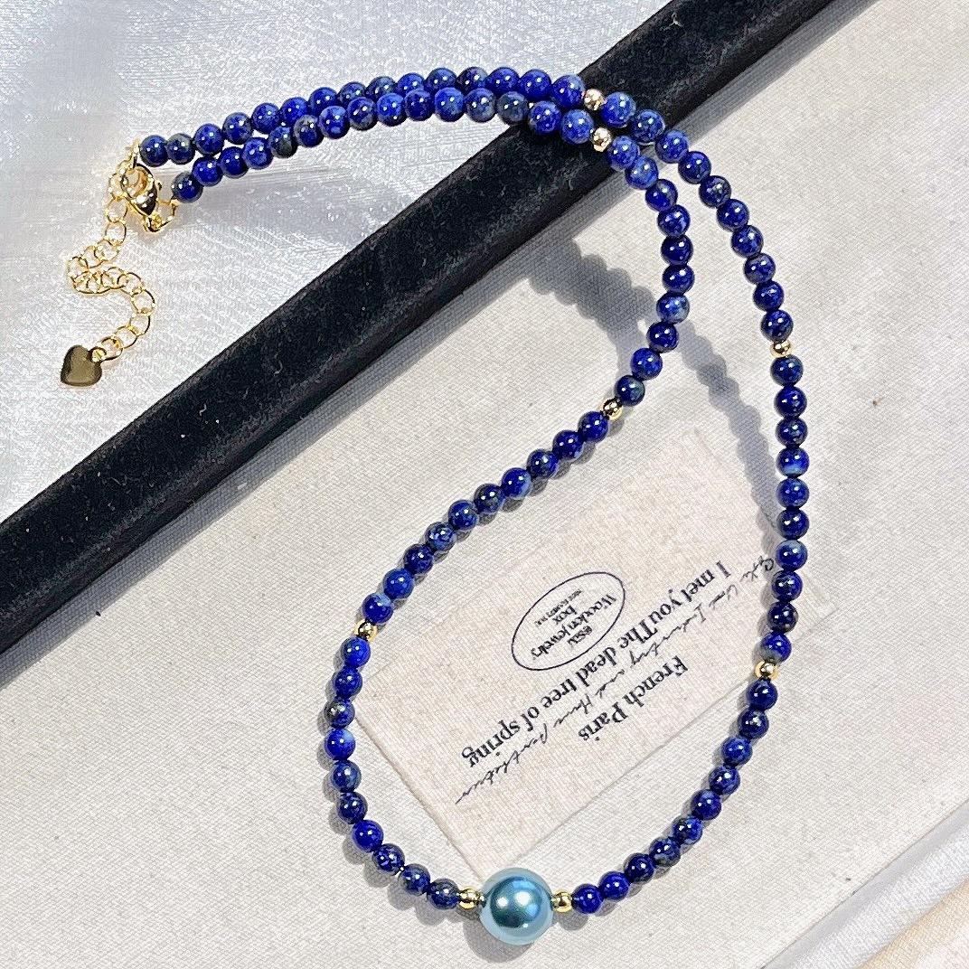 

Natural Lapis Lazuli Artificial Crystal Pearl Collarbone Chain Necklace