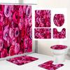 Beautiful Rose Fabric Shower Curtain Red Flowers Bathroom Curtains Pedestal Rug Toilet Lid Cover Non-Slip Carpet Bath Mats Rugs