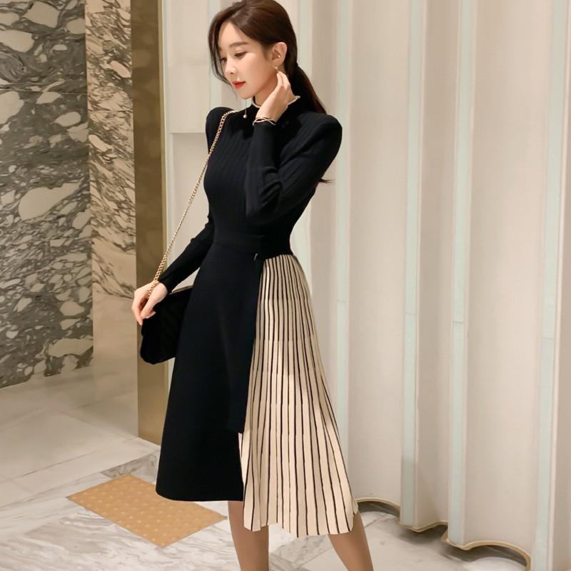 

Вязаное платье-свитер с корейской шнуровкой на талии, 2025 One Size