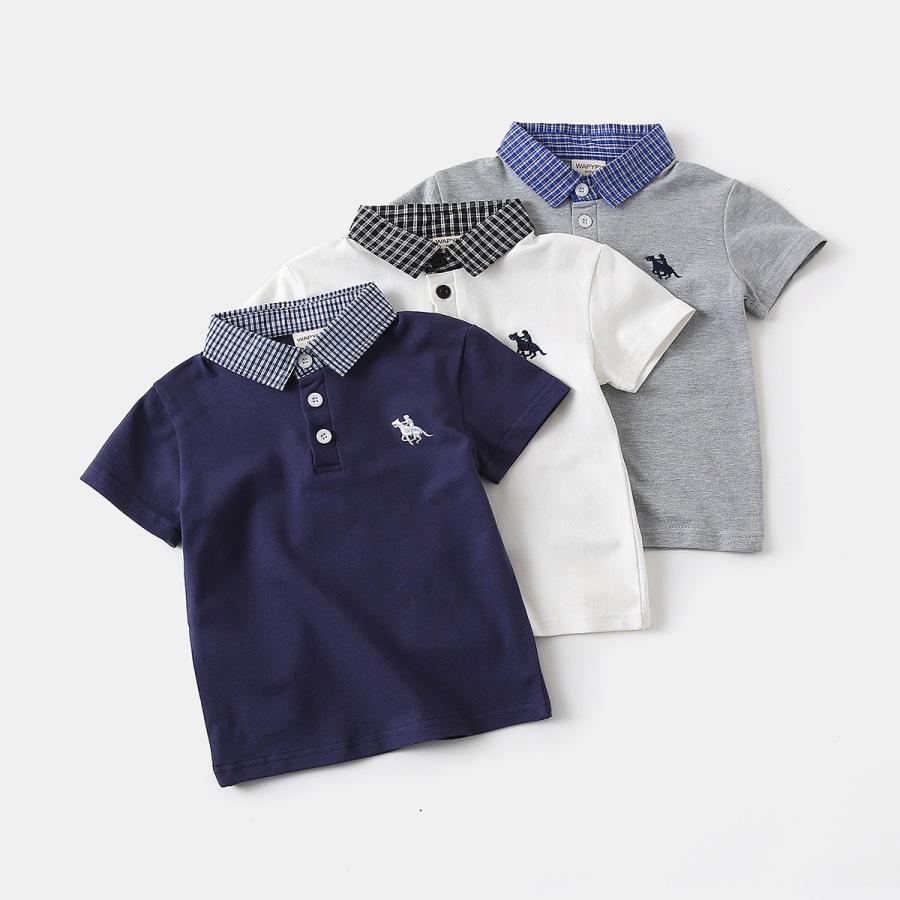 Boys Short Sleeve Shirt with Plaid Collar Summer Thin Fashion Tops for Toddler Kids Baby High End T Shirt